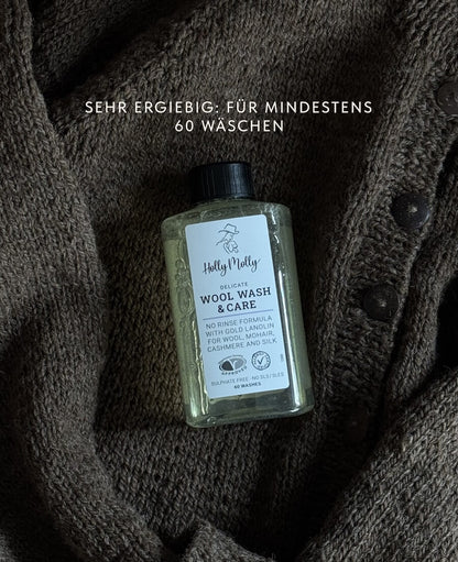 Sanftes, lanolinhaltiges Feinwaschmittel für Wolle, Kaschmir, Mohair und Seide, dermatologisch getestet, geruchslos, tierversuchsfrei, ideal zur schonenden Pflege empfindlicher Naturfasern