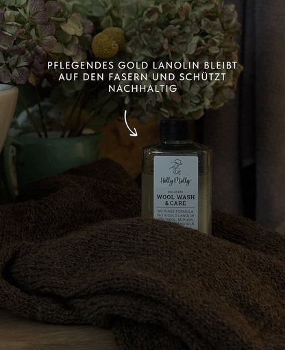 Sanftes, lanolinhaltiges Feinwaschmittel für Wolle, Kaschmir, Mohair und Seide, dermatologisch getestet, geruchslos, tierversuchsfrei, ideal zur schonenden Pflege empfindlicher Naturfasern