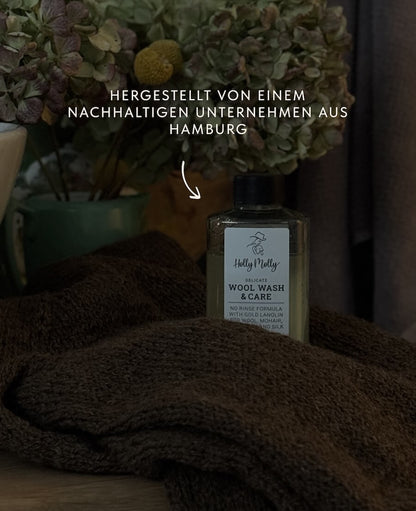 Sanftes, lanolinhaltiges Feinwaschmittel für Wolle, Kaschmir, Mohair und Seide, dermatologisch getestet, geruchslos, tierversuchsfrei, ideal zur schonenden Pflege empfindlicher Naturfasern